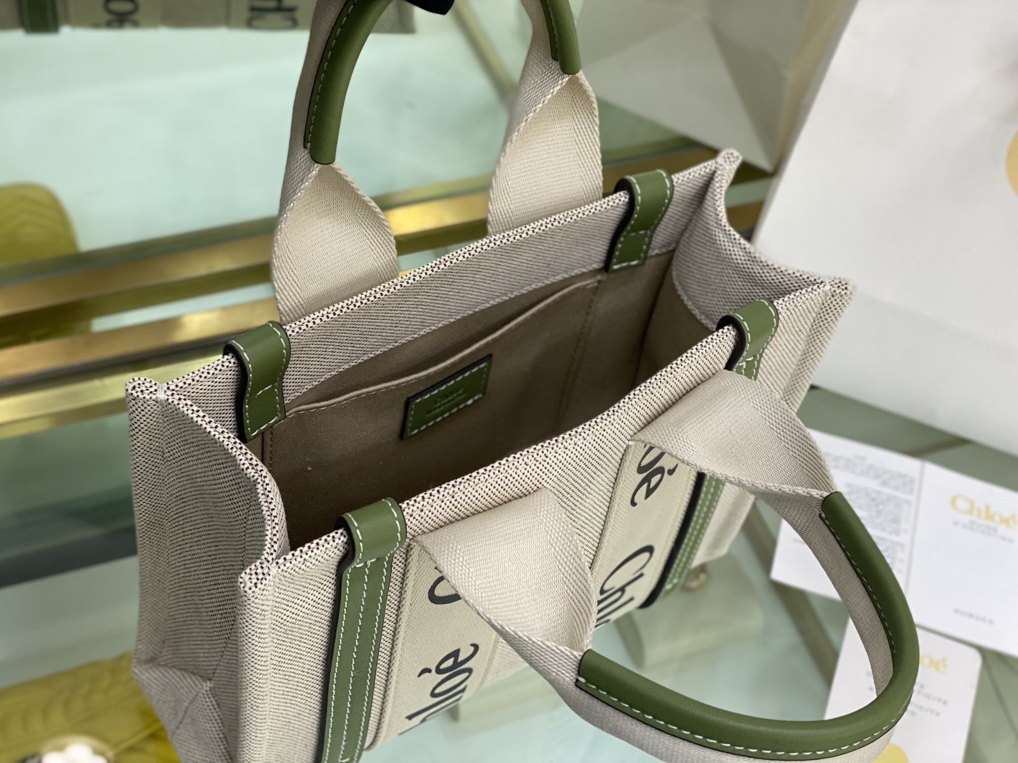 Chloe Small Woody Tote Bag In Linen